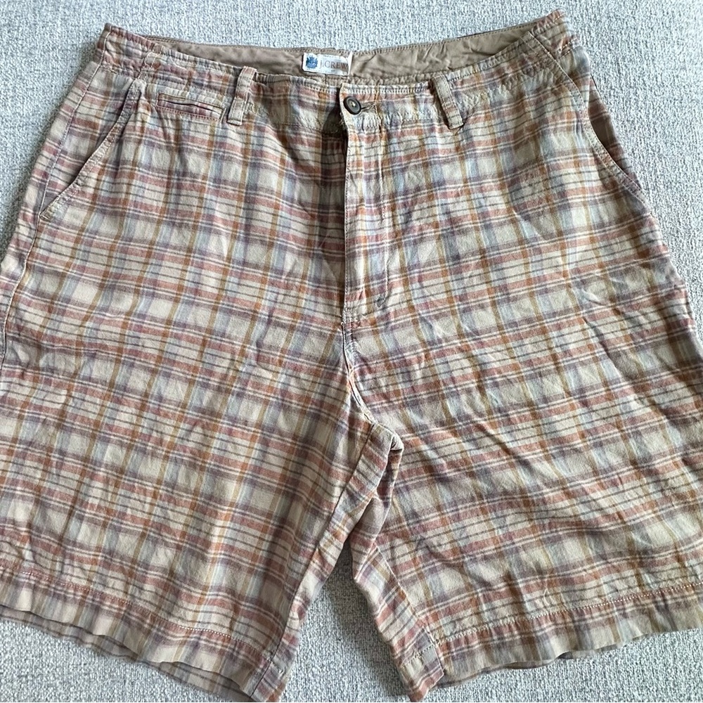 J. Crew Men’s Linen Blend Plaid Chino Shorts Size 38